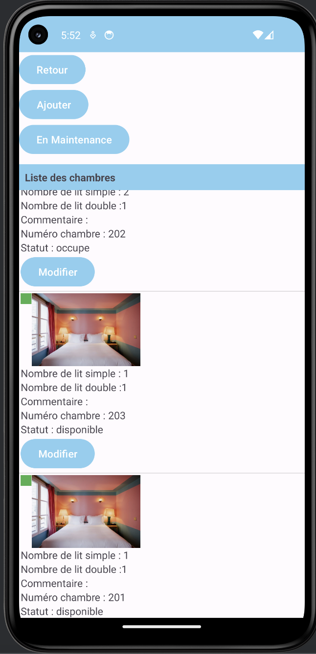 Liste des chambres