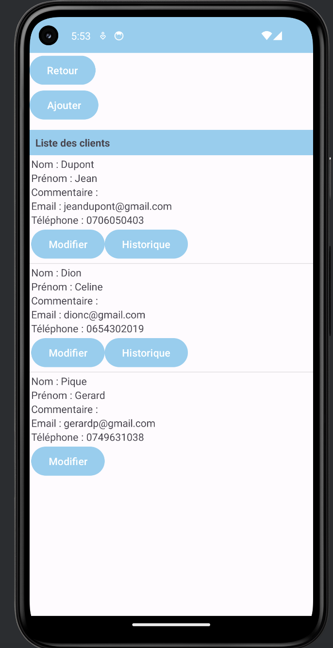 Liste des clients